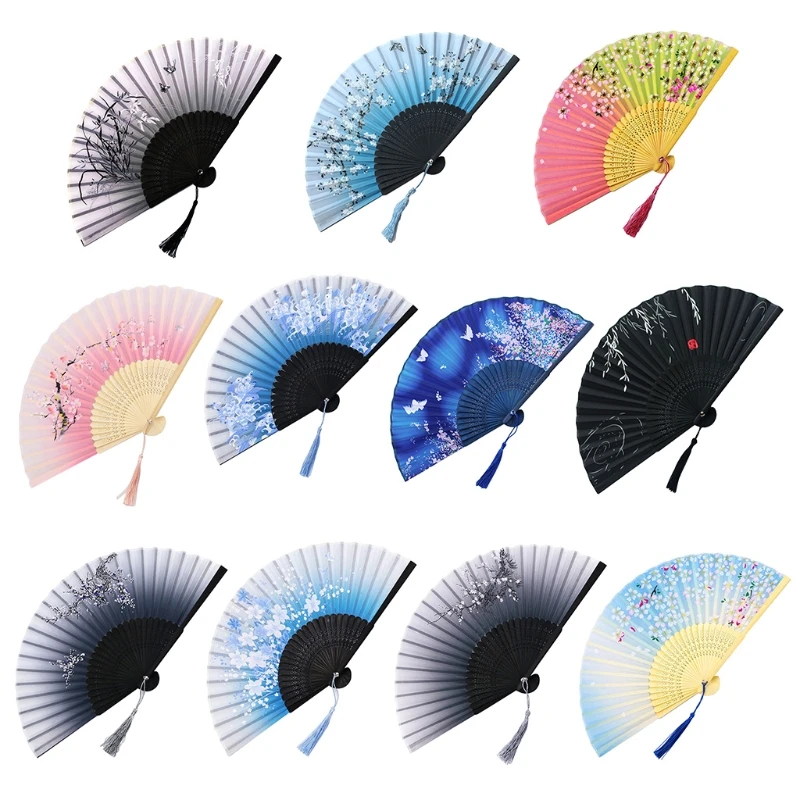 Chinese Japanese Folding Fan Classical Dance Fan Tassel Elegent Hand Fan Drop shipping