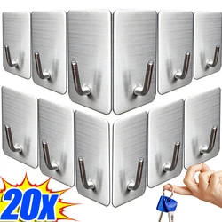 1/20PCS Multi-purpose Small Adhesive Hooks Stainless Steel Wall Hook Hangers Kitchen Bathroom Towel Rack Waterproof Organizer