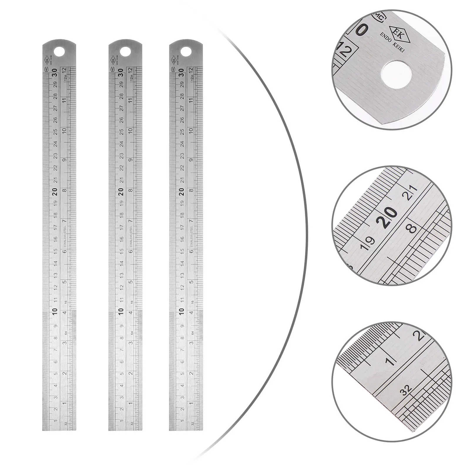 3Pcs Measuring Ruler Stainless Steel Straight Double Sided Precision Tool for Drawing Engineering Student Use Measuring Supplies