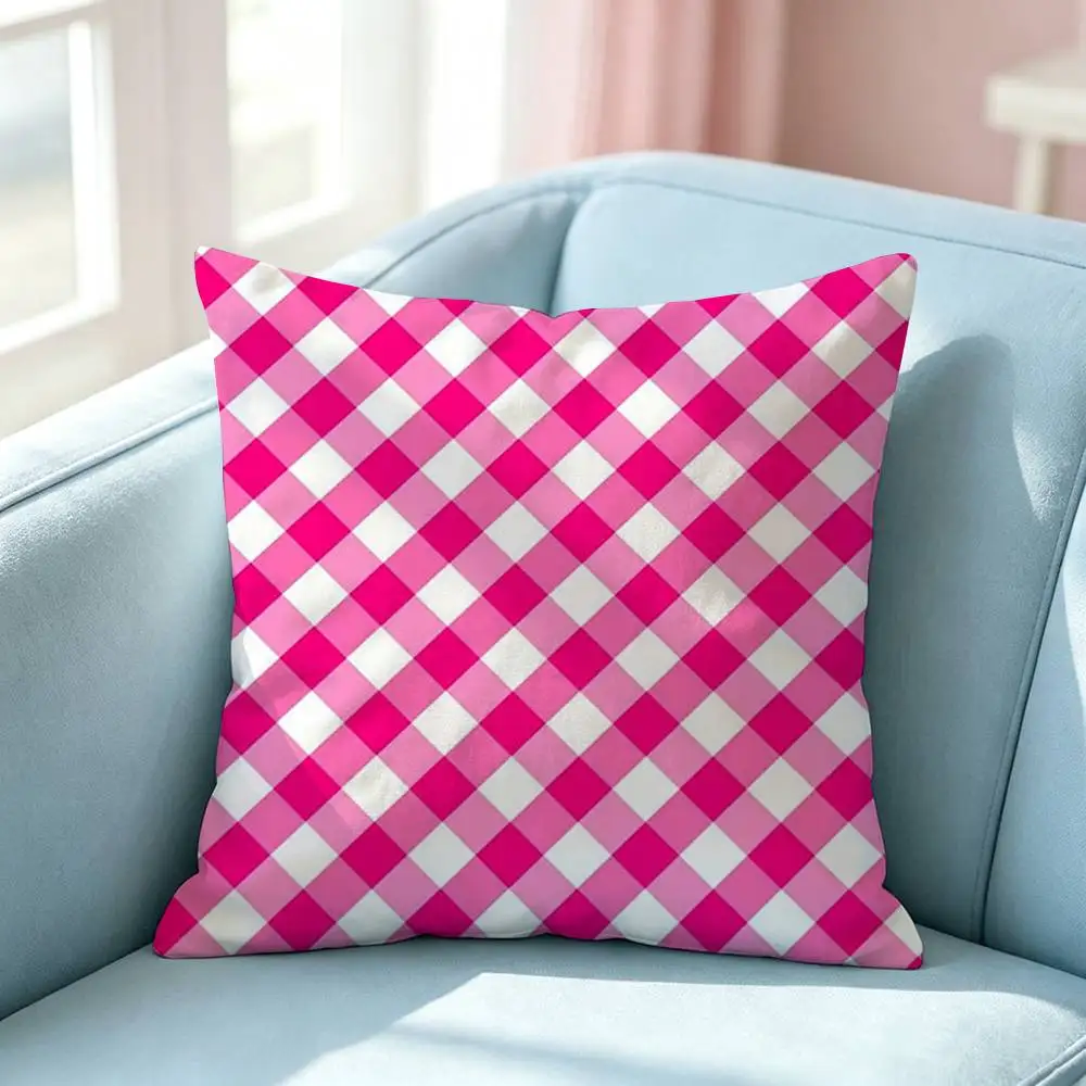 Pink White Stripe pattern Square Double-Sided printed Pillow Case Bedroom Bedside Pillow Sofa Cushion Cover - view 6