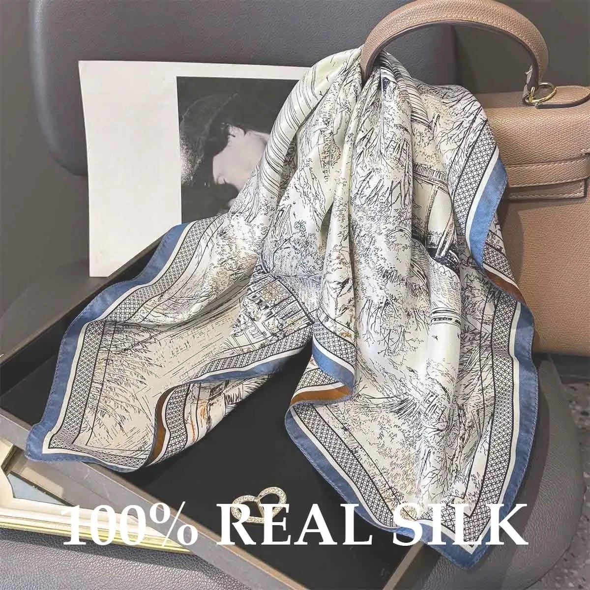 

100% натуральный шелковый квадратный платок для женщин, роскошная шаль, летний солнцезащитный шарф, хиджаб, фулярд, бандана, керчиф, пончо, повязка на голову