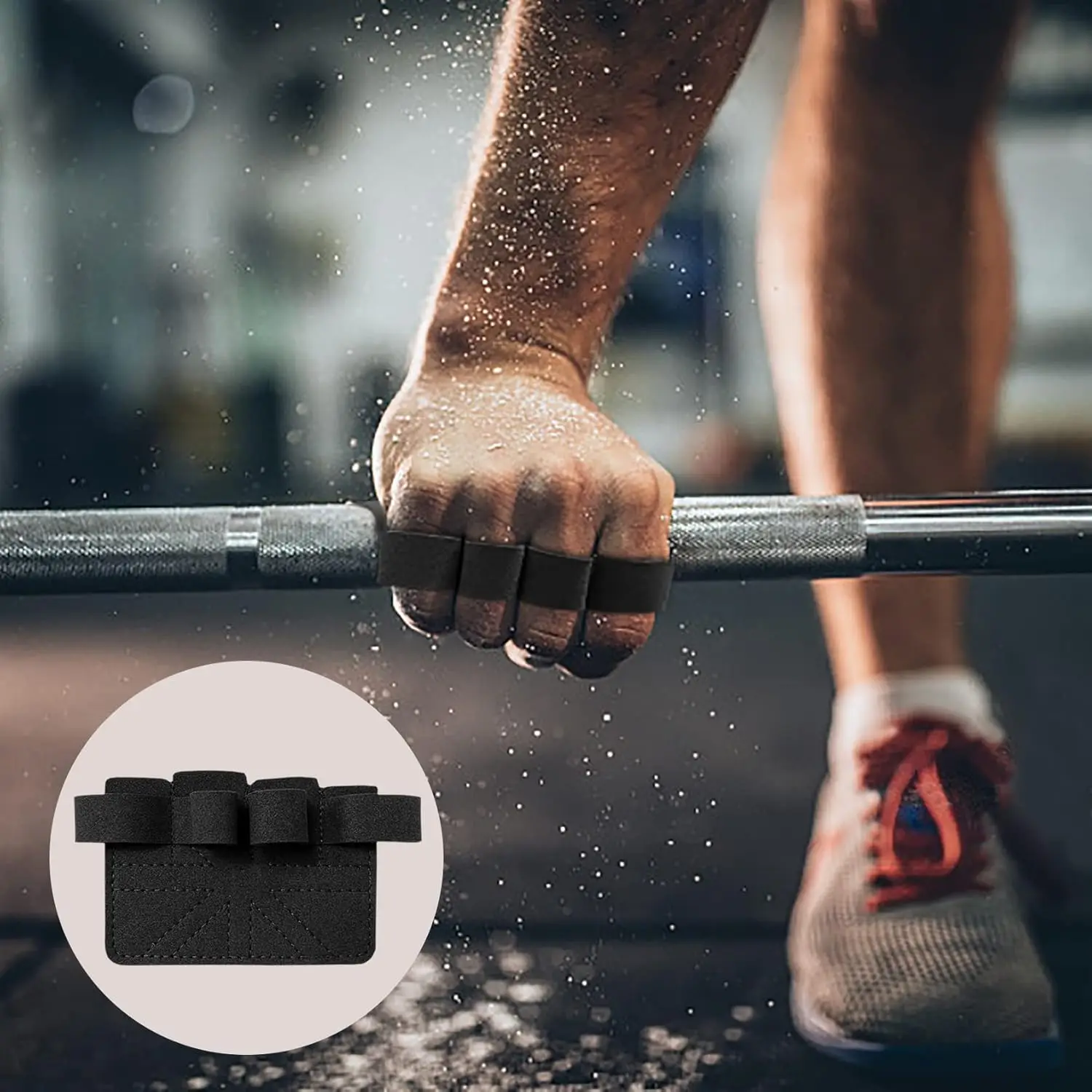 قفازات رفع الأثقال من جلد البقر بأربعة أصابع لحماية راحة اليد ومضادة للانزلاق ومقاومة للاهتراء للياقة البدنية والرياضة والتدريب على راحة اليد ودعم اليد