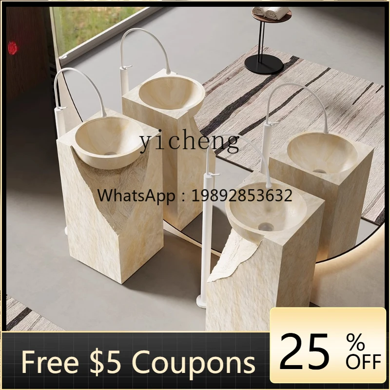 

beige travertine marble floor-to-ceiling balcony outdoor B & B hotel small apartment hand wash basin column basin