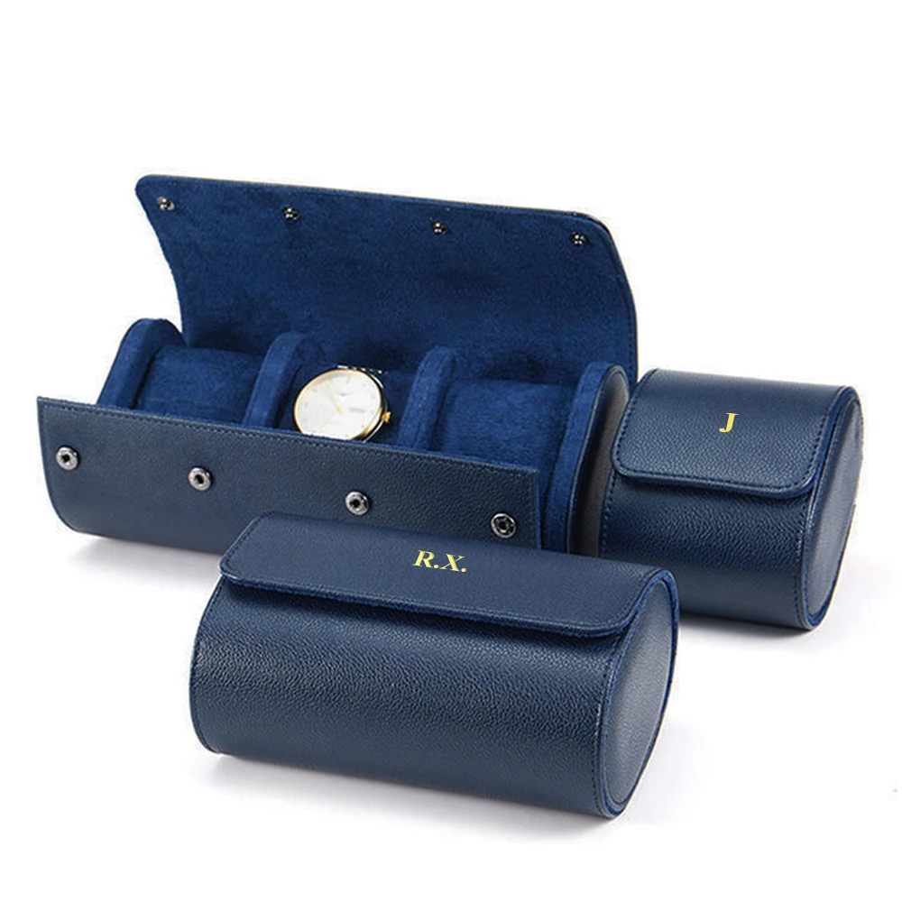 Custom Logo Watch Case Luxury PU Leather Engrave Name Men 1 2 3 Slots Organizer Watch Roll Travel Gift Women Display Watch Box