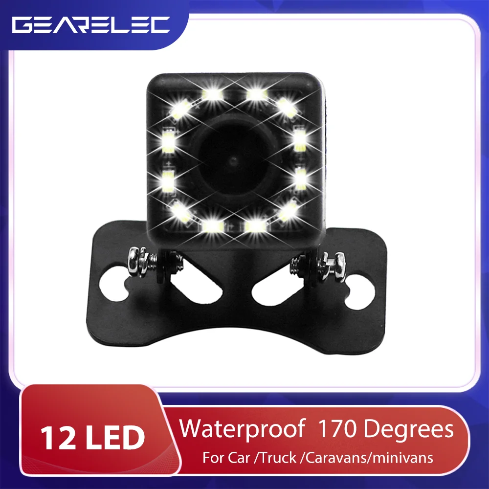 GEARELEC Car Rear View Camera IP66 Waterproof 170 Degree Lens 12 LED Night Vision CCD Vehicle Parking Reverse Backup Camera 12V