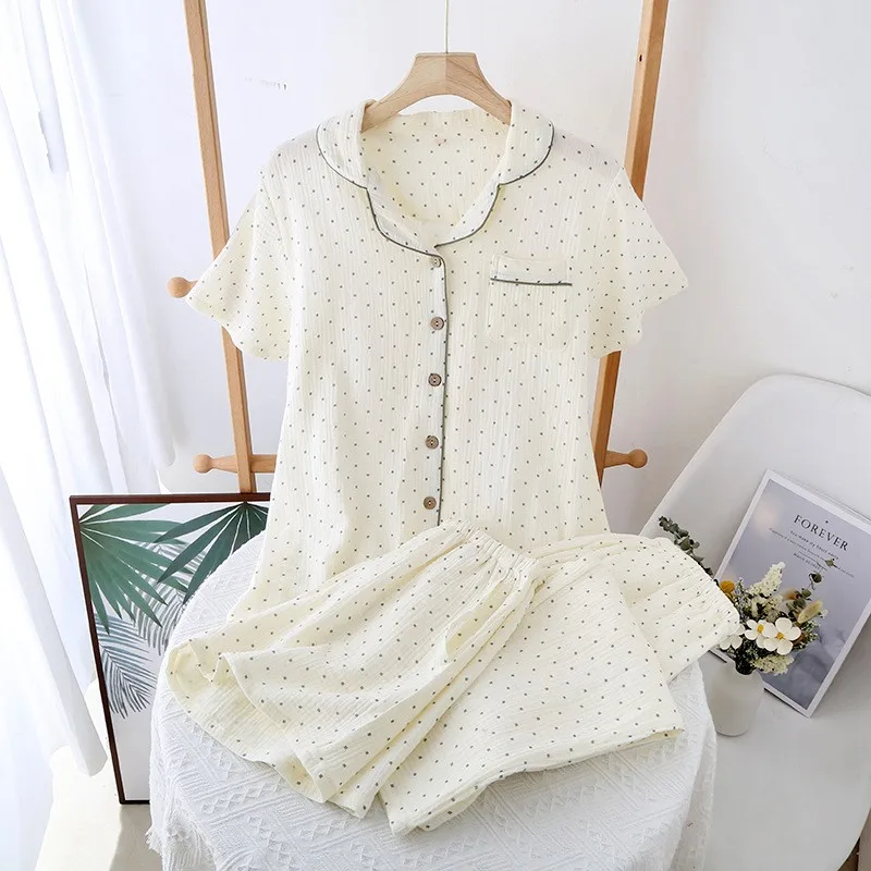

3 Piece Set Women's Pajamas Summer Cotton Short Sleeved Pants Shorts Thin Loose Home Women Sleepwear Cothes Long Pants+Shorts