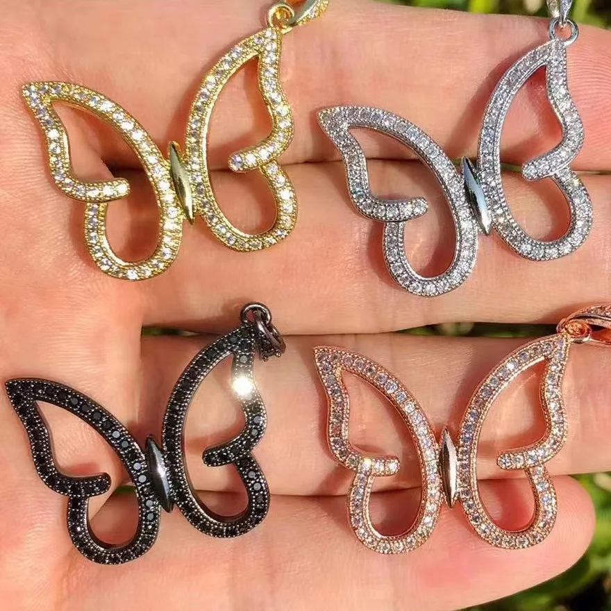 

5pcs Butterfly Charms CZ Paved Pendant 29x24mm For American Black Girls Bracelets Necklace Jewelry Supplies