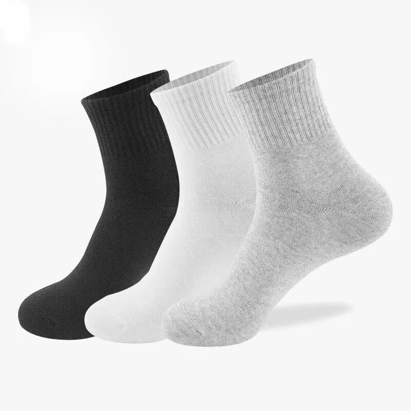 10Pairs/Men\'s Mid-tube Socks Polyester Cotton Summer Autumn Thin Solid Color Black Breathable Soft Classic Business Men\'s Socks