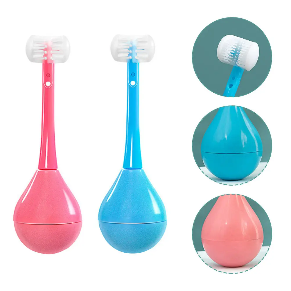 

2pcs Children Toothbrush Portable Kids Tooth Cleaning Tool Tumbler Design Supple Bristles Manual Brush For Toddlers Dental Care