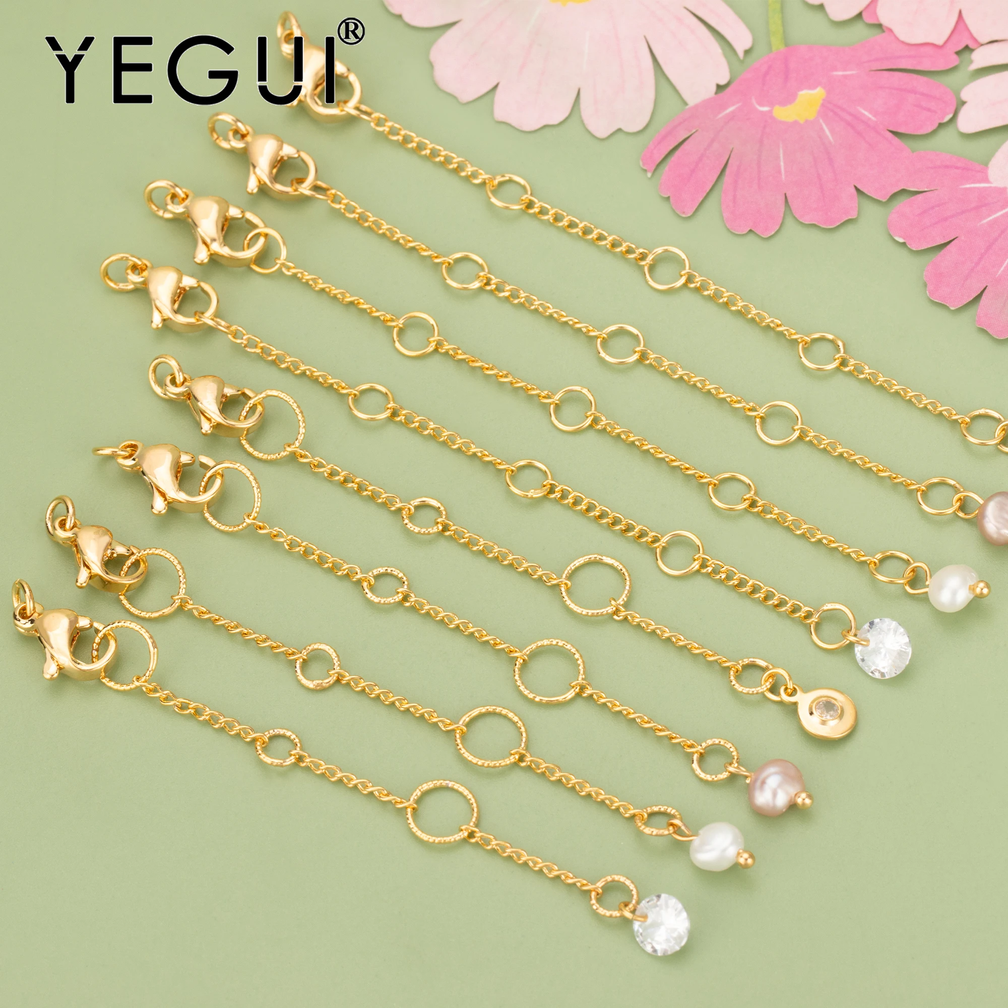 

YEGUI MC62,jewelry accessories,18k gold plated,copper,zircon,pass REACH,nickel free,jewelry making,extended chain,6pcs/lot