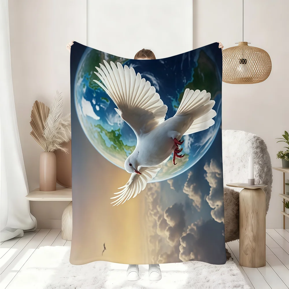 Dove of Peace and Earth Blanket Soft Throw Blanket for Home Bedroom Bed Sofa Picnic Travel Office Rest Cover Blanket Gift