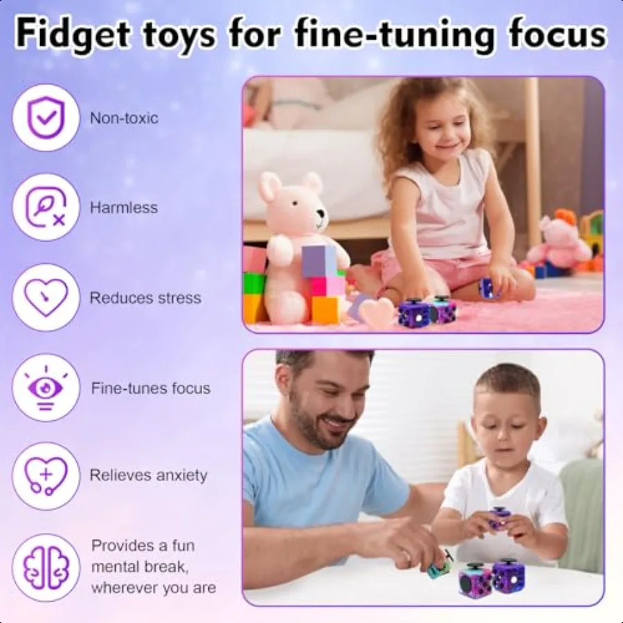Lollyx Fidget Toy Cube 6 Sided Str Relief Focus Toy per adulti Confezione da 2 Cube Fidget Toys Palmare per adulti Ble Silent Cube Toys