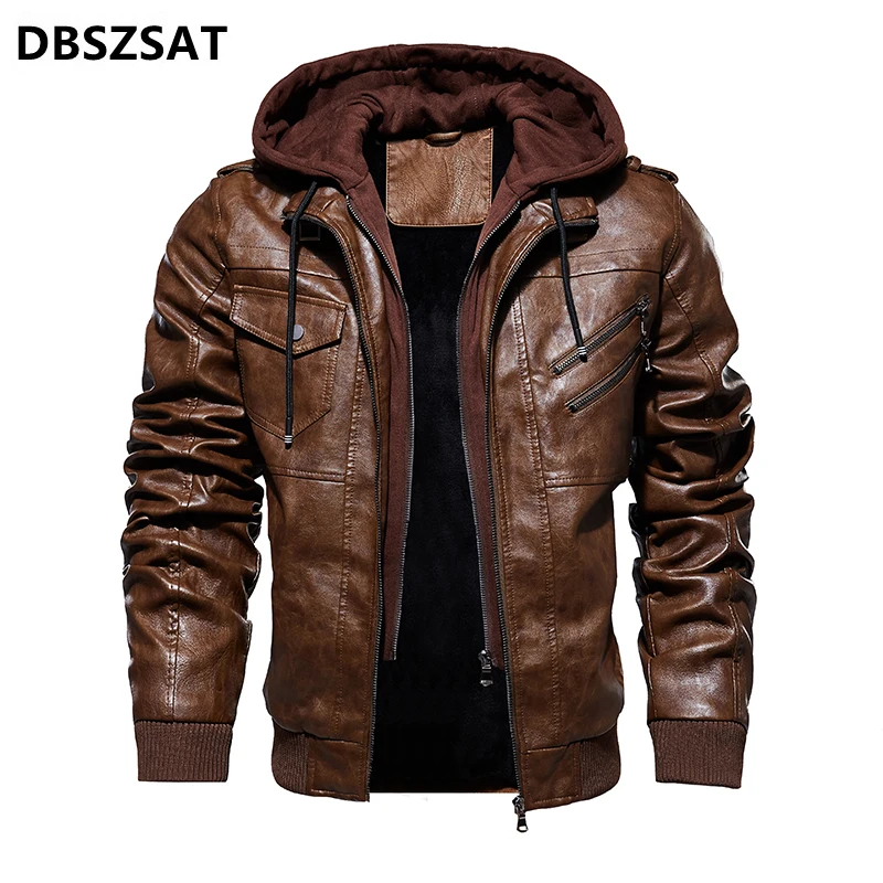 

Business Fashion Brand Men PU Leather Jackets Winter New Men's Comfortable Leather Jacket Male Casual Hooded Leather Jacket Coat