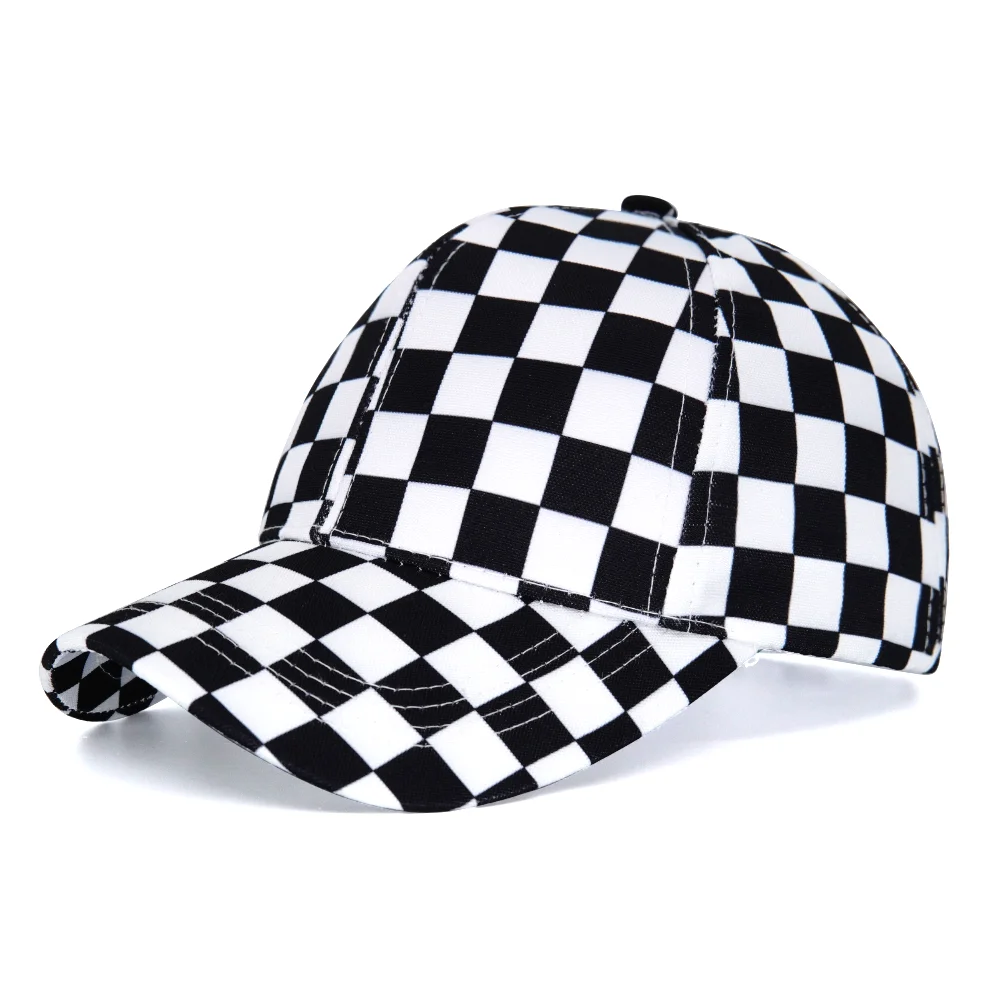 Spring Summer New Black and White Chessboard Lattice Plaid Baseball Cap Retro Casual Sunshade Sun Hat Travel Outdoor Hat Tide