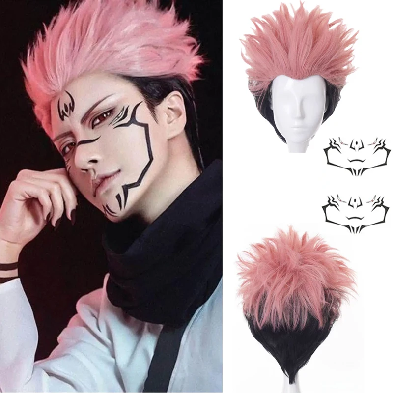 

Аниме Дзюдзюцу Кайсен Косплей Парик Дзюдзюцу Кайсен Итадори Юджи Розовый Черный Короткие Термостойкие Волокна Парики Волос