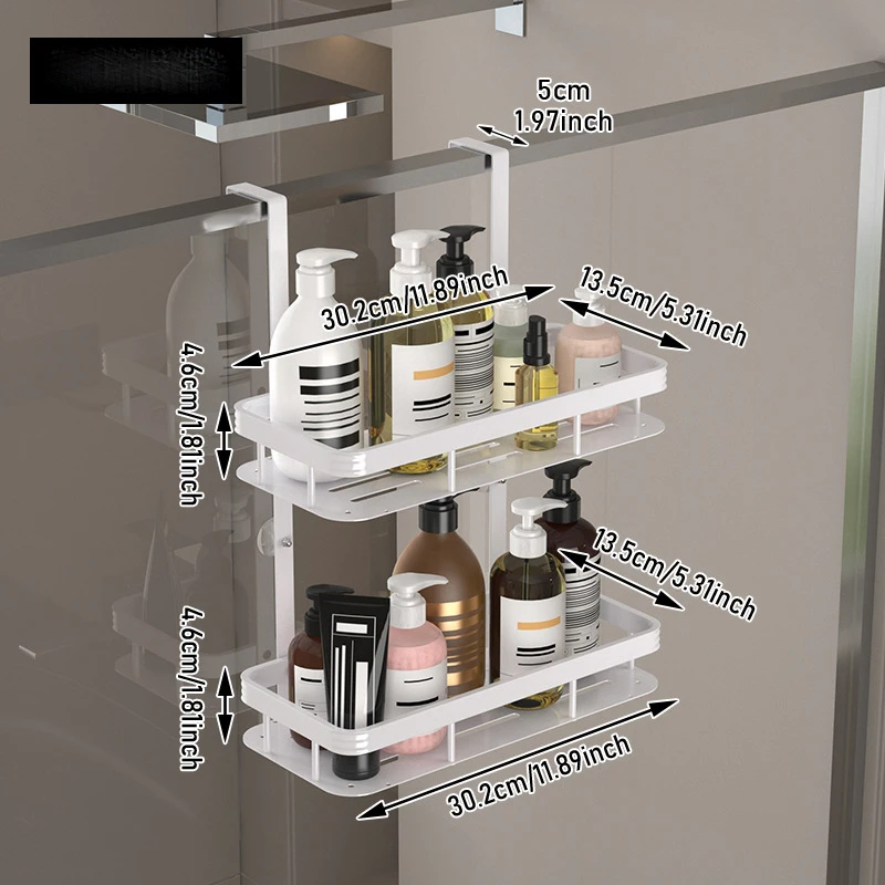

Стеллаж для хранения с задним крючком для душевой комнаты, многофункциональный неперфорированный двухслойный настенный шкаф для хранения вещей ZG71
