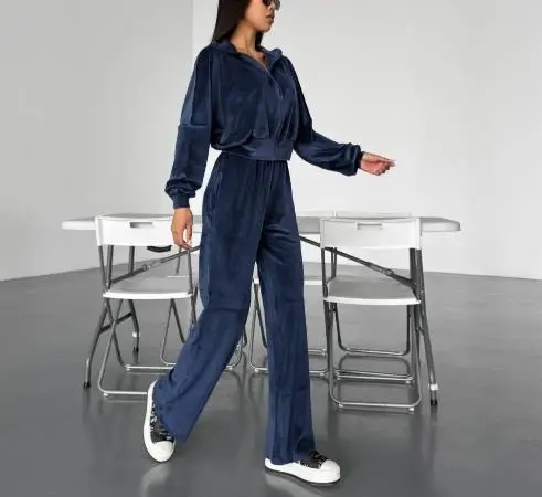 

Осенний женский модный спортивный универсальный замшевый комплект с воротником, пальто спереди на молнии с длинными рукавами и брюки с высокой талией