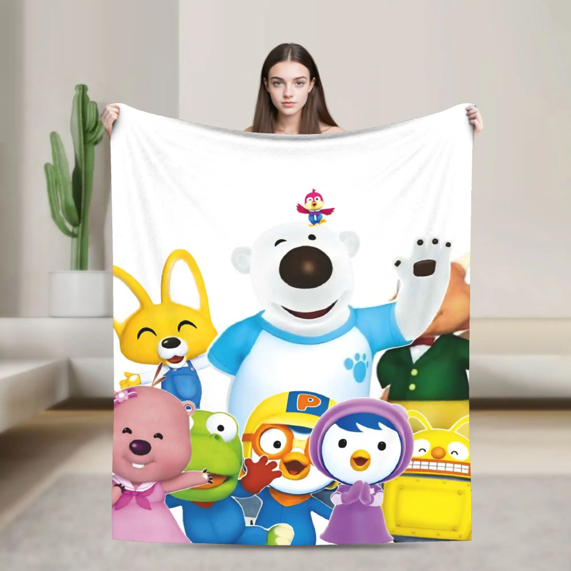 Pororos Cartoon Blanket Flannel Throw Blanket Bedding Couch Printed Lightweight Bedsprea,