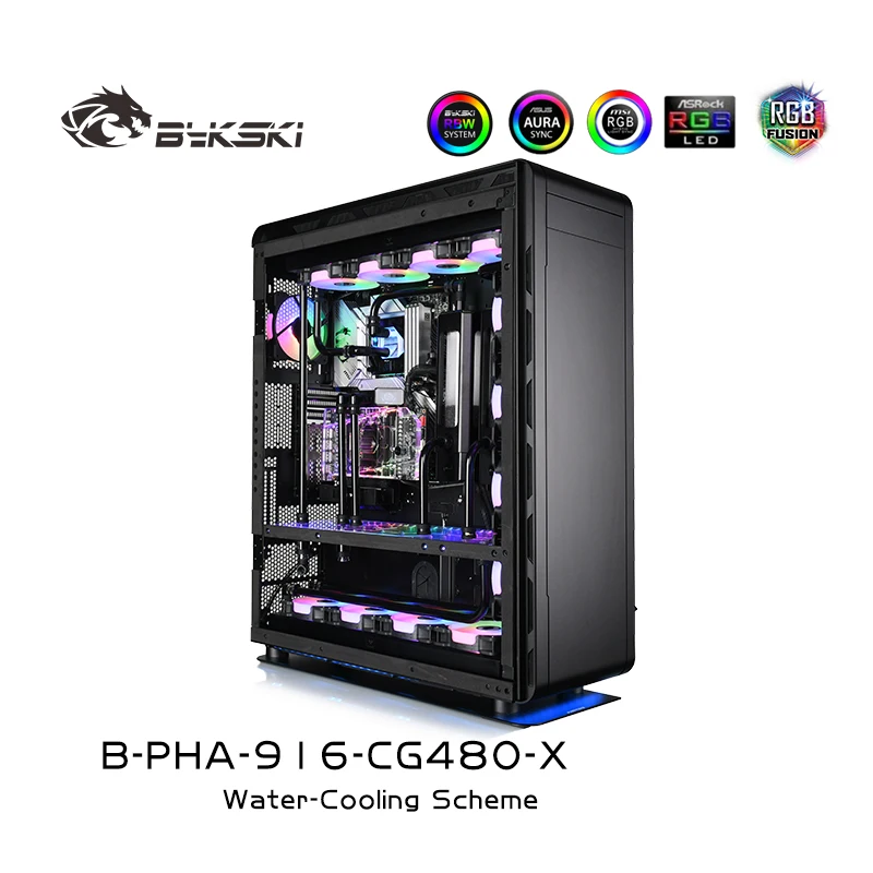 Bykski-Distro Plate Split Water Cooling Kit, PHANTEKS PH-ES916E Case, Waterway Board, CPU GPU System, B-PHA-916-CG480-X, 5V, 12V