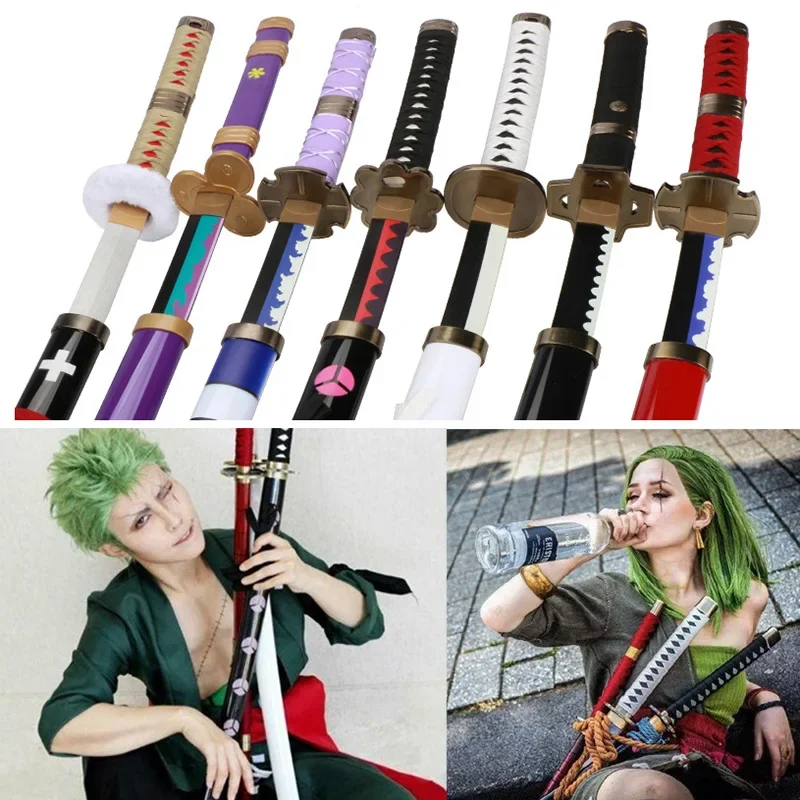 80cm Roronoa Zoro Katana Anime Cosplay Wood Sword Model Toy Kitetsu Yama Shusui Japanese Samurai Catana Yudashiri Wado Ichimonji