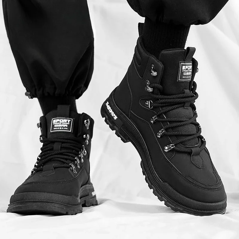 

Мужские ботинки с высоким берцем, Новое поступление 2025, водонепроницаемые, нескользящие, устойчивые к пятнам, модные мотоциклетные рабочие ботинки на шнуровке, уличные