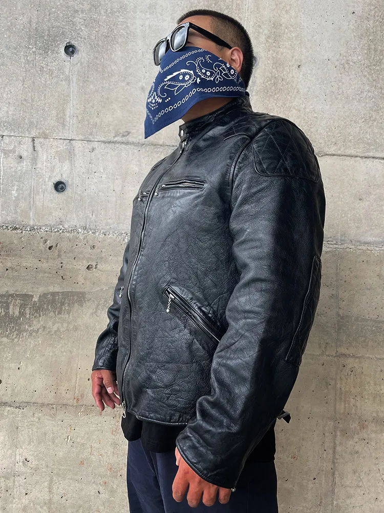 Vintage Horsehide Genuine Leather Biker Jacket  Motorcycle Riding Coat Club Leather Jacket over plus size 5XL 165kg