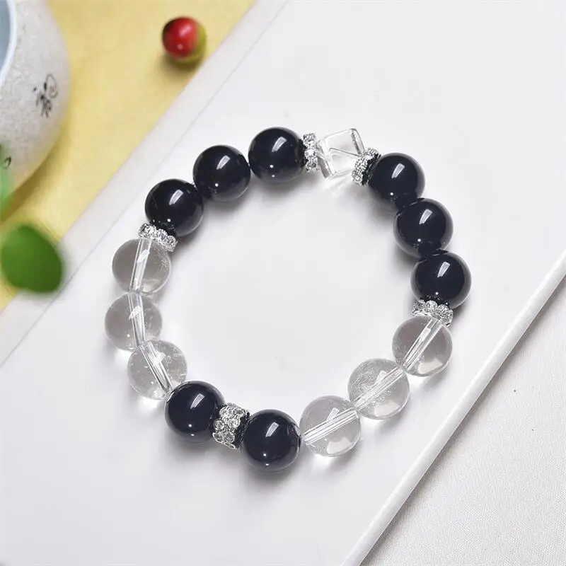 

Натуральный прозрачный кварц, черный обсидиан, браслет из бисера для женщин и мужчин, подарок для любви, хрустальные бусины, нити, ювелирные изделия, праздничный подарок, 1 шт.