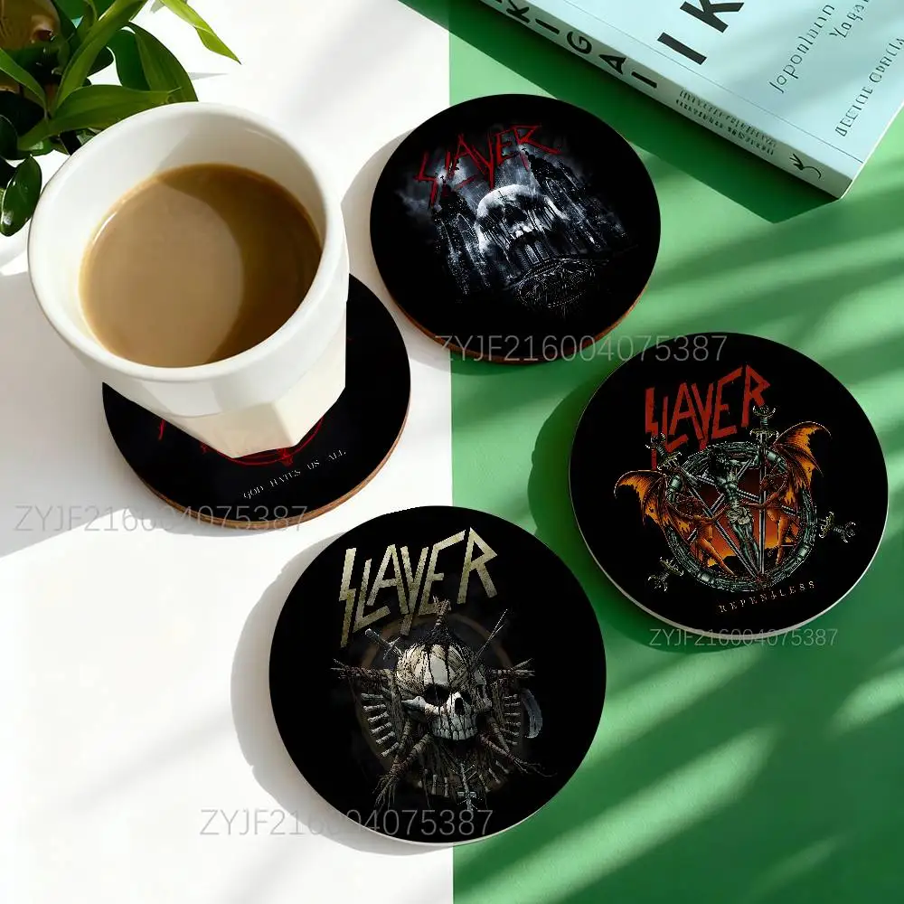

S-Slayer Heavy Metal Razors Edge Round Wooden Coasters For Cute Design Suitable for Drinks Tea,Coffee Home Gift Choice Holidays