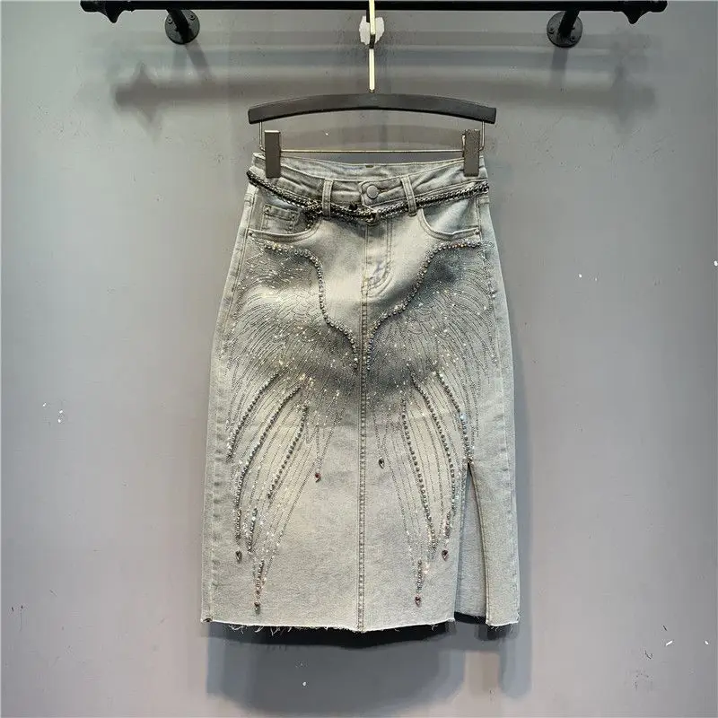 

Hot Diamond Embroidery Y2K Skirts for Women Street Fashion Hip Hop Vintage Denim Skirt Casual Loose Long Skirt