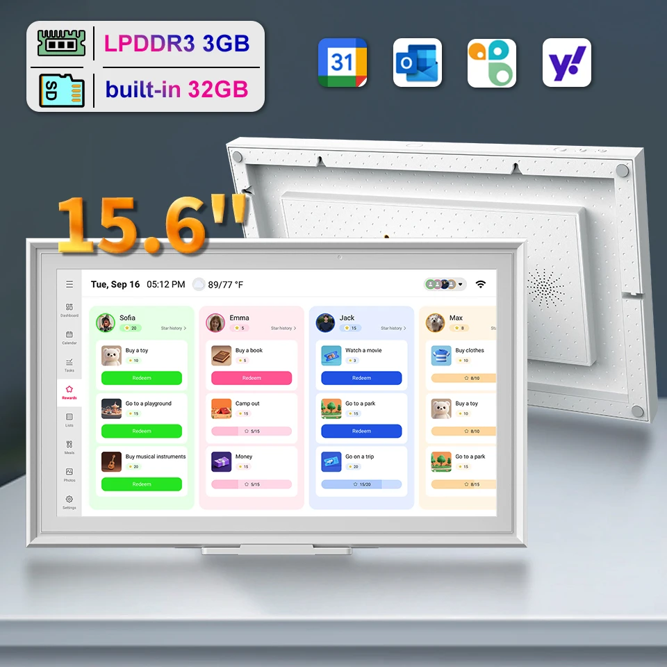 Calendario Digital Inteligente HGFRTEE de 15.6 Pulgadas con Sincronización WiFi para Google/Outlook, Pantalla Táctil FHD, Organizador Familiar, Marco de Fotos y Soporte de Pared