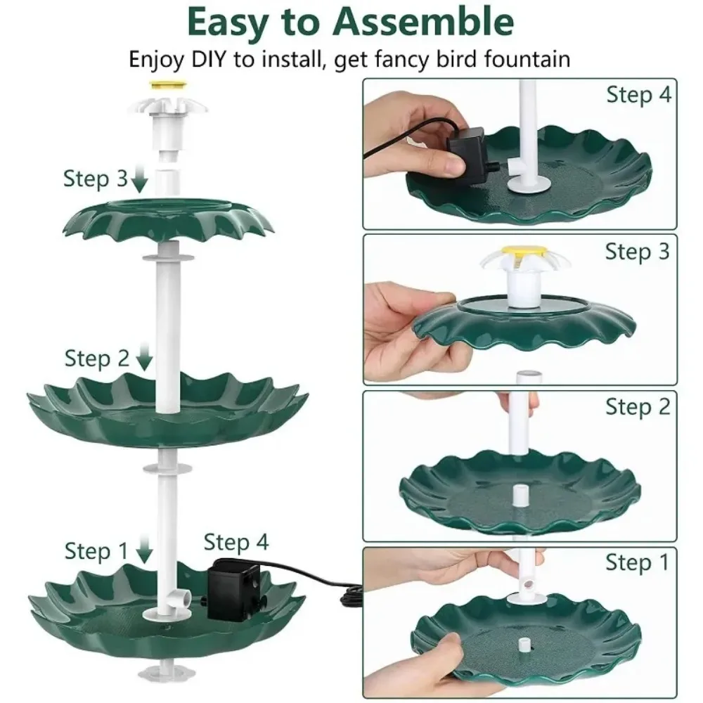 Equipped with A 3.5W Solar Water Pump and A Detachable 3-layer Flowing Solar Fountain DIY Bird Bath Garden Fountain in 3 Colors
