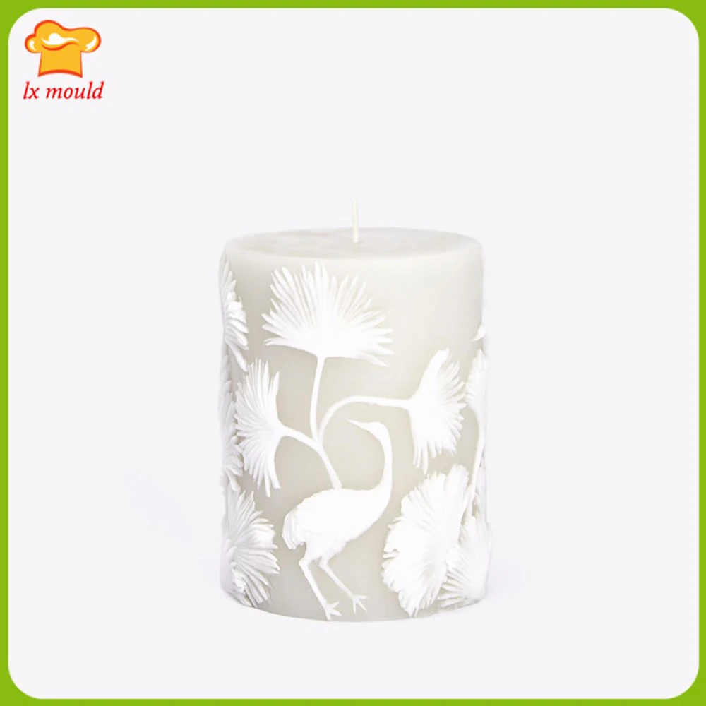 Cedar & Red-Crowned Crane statue Silicone Mould Wedding  Gift Handmade Candle Relief Cylindrical Molds