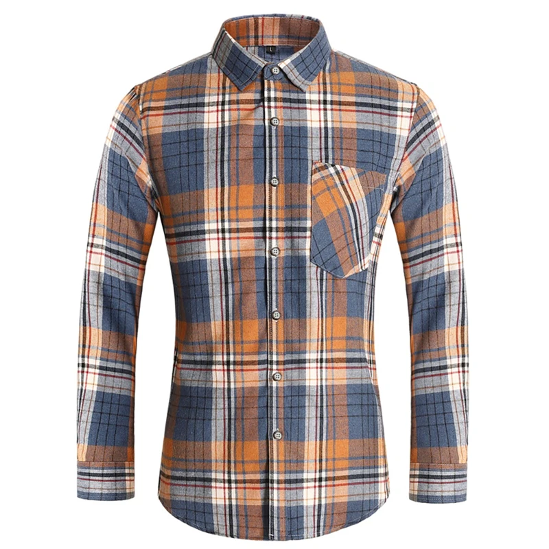 

Men's Plaid Shirt Casual Pocket Color Checkered Long Sleeve Shirts Business Office Work Blouse Plus 5XL 6XL 7XL