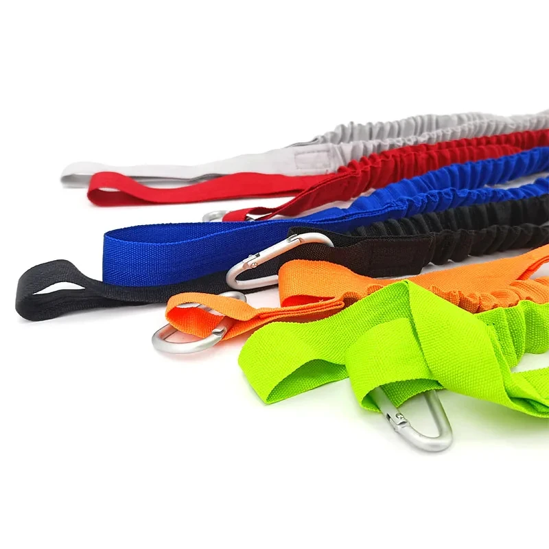 DIZETION 1PC elastische Kajak-Paddel-Leine verstellbar mit Sicherheitshakenstange, gewickeltes Lanyard, Kordel, Seil, Bootszubehör – Detail 4