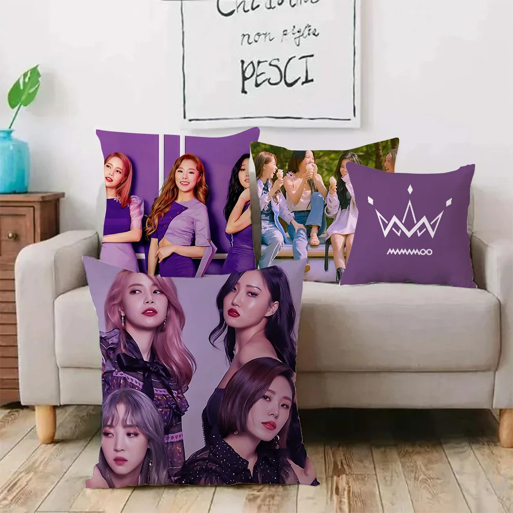 Hot K-POP Pillow Covers Cartoon Sofa Decorative Home Double-sided Printing Short Plush Cute Cushion M-MAMAMOOES Cover