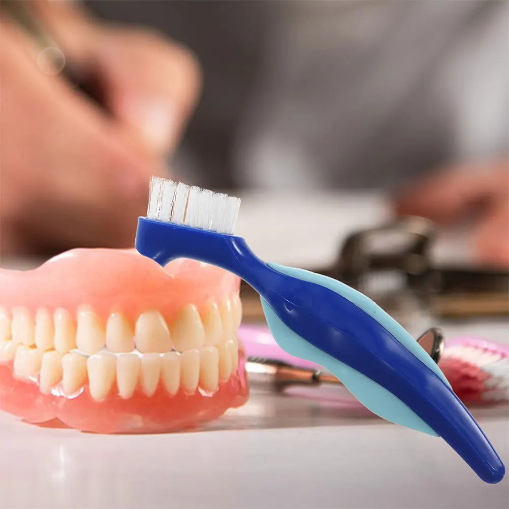 

2 Pcs Denture Cleaning Brush Double Sided Oral Care Travel Tools Red Blue Soft Gum Toothbrush for Braces Denture Cleaner