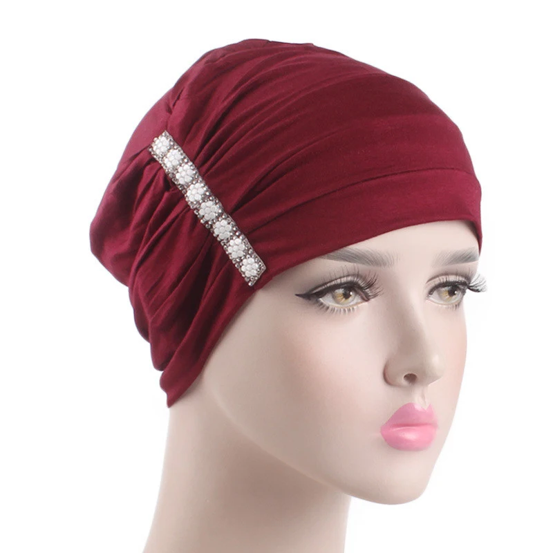 New Diamonds Beads Flower Turban Women Muslim Hijab Inner Hat Indian Headscarf Beanies Bonnet Hair Loss Chemo Cap Turbante Mujer