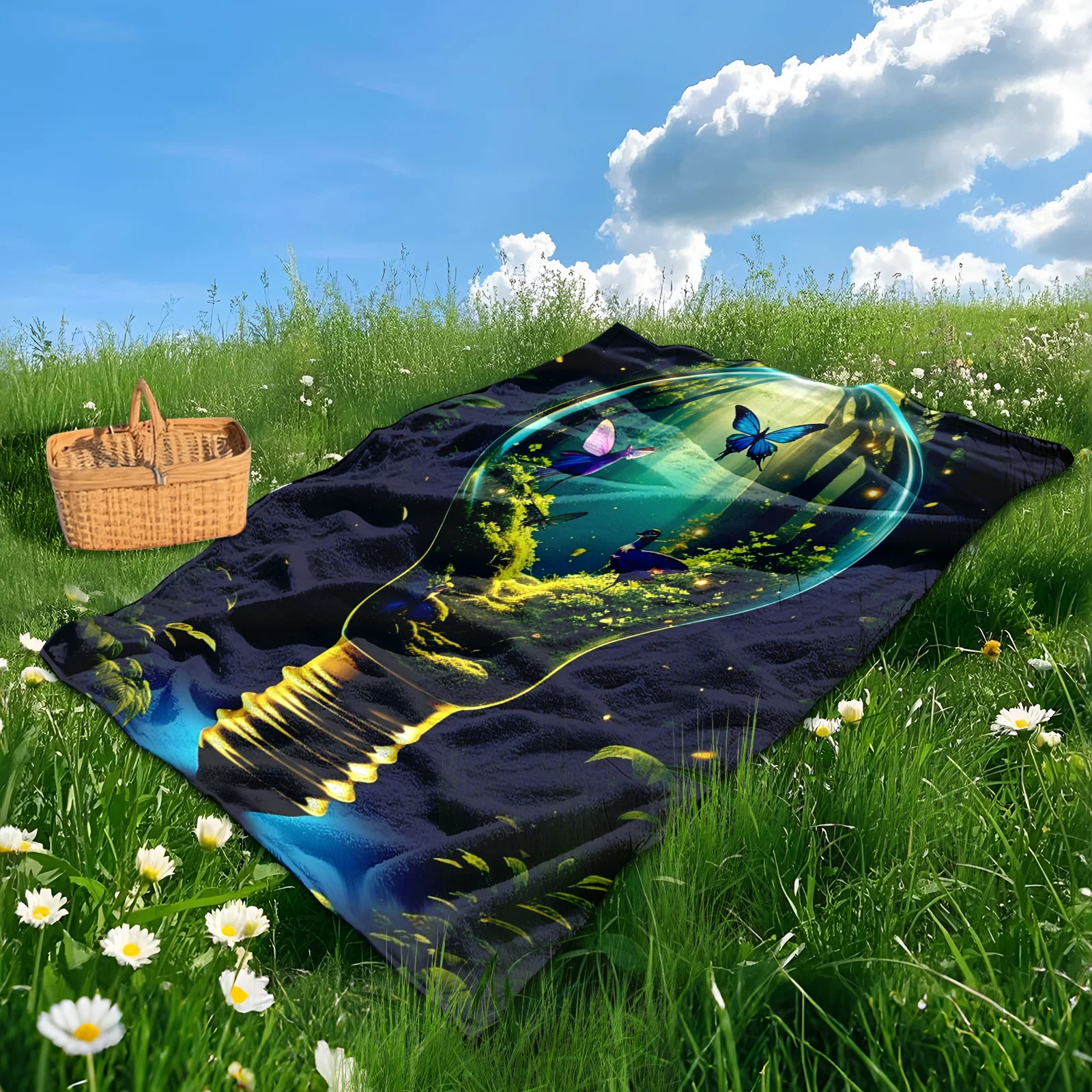Light Bulb Forest Butterfly Blanket With Creative Design For Outdoor Adventures And Nature Inspired Enthusiasts Seeking Unique