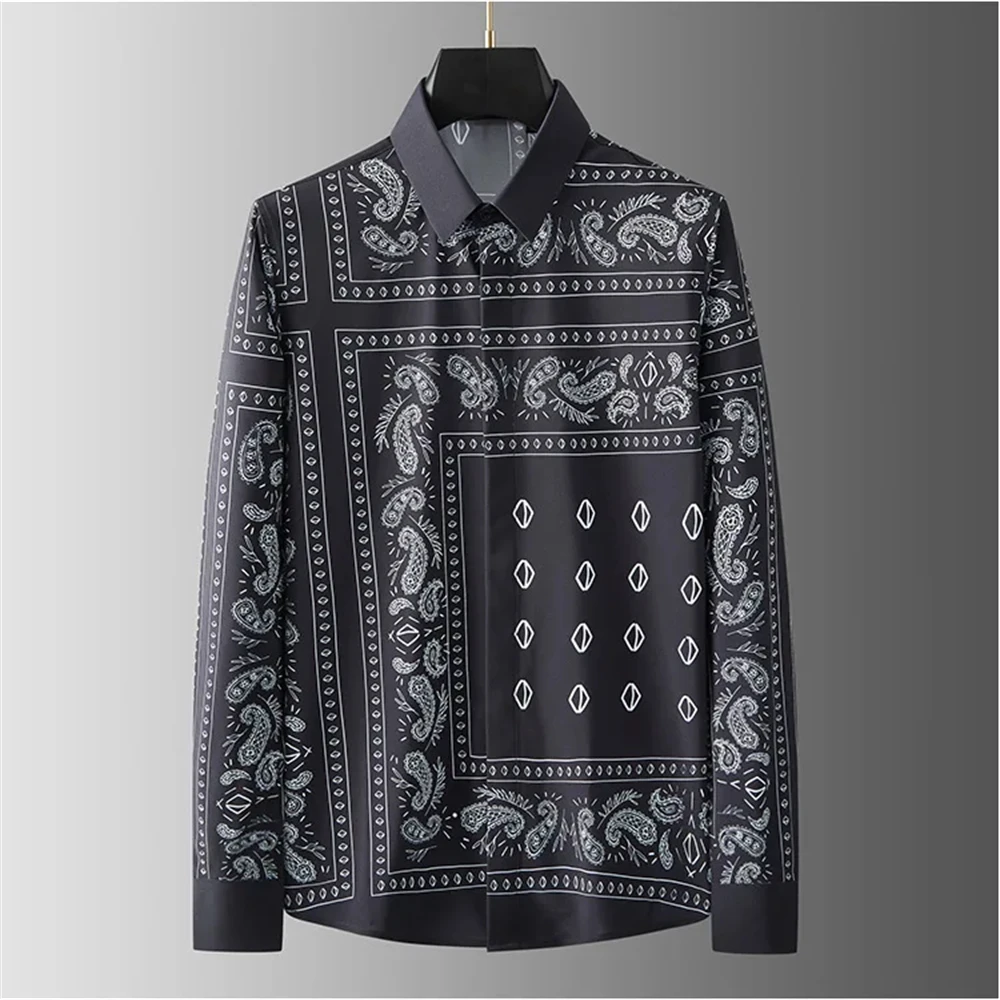 Luxury men\'s long-sleeved shirt printed shirt fashionable casual popular mid-century retro plus size men\'s clothing XS-6XL