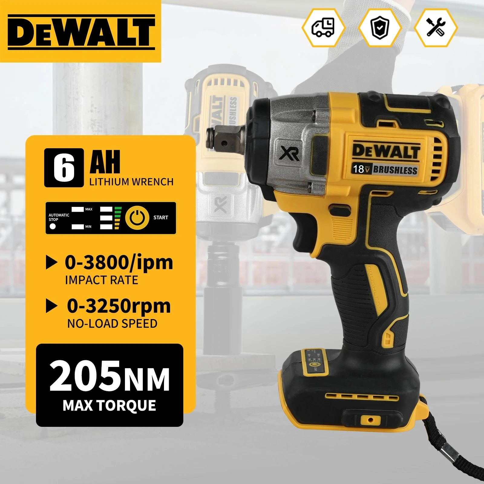 

Аккумуляторный ударный гайковерт Dewalt DCF880 бесщеточный, для быстрой разборки шин, 205 Н·м, мощный высокоскоростной инструмент