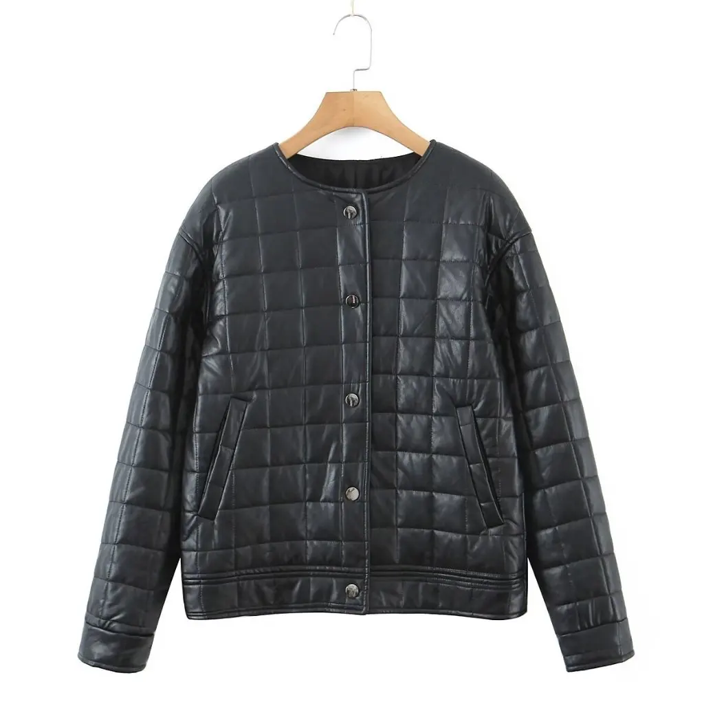 

Women's PU Leather Cotton-Padded Jacket European And American Street Fashion Elegant Solid Color Loose Warm Autumn Winter Coat