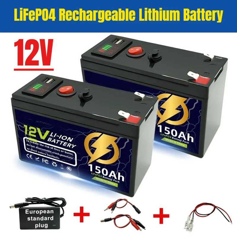 

12V 150Ah LiFePO4 Rechargeable Lithium Battery Up To 4000+ Cycles for Small UPS Solar Power Fish Finder Power Wheels