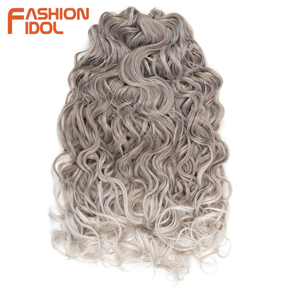 24 Inch Deep Wave Synthetic Braiding Hair, 3 Pcs, Water Wave, Ombre Grey Crochet Hair