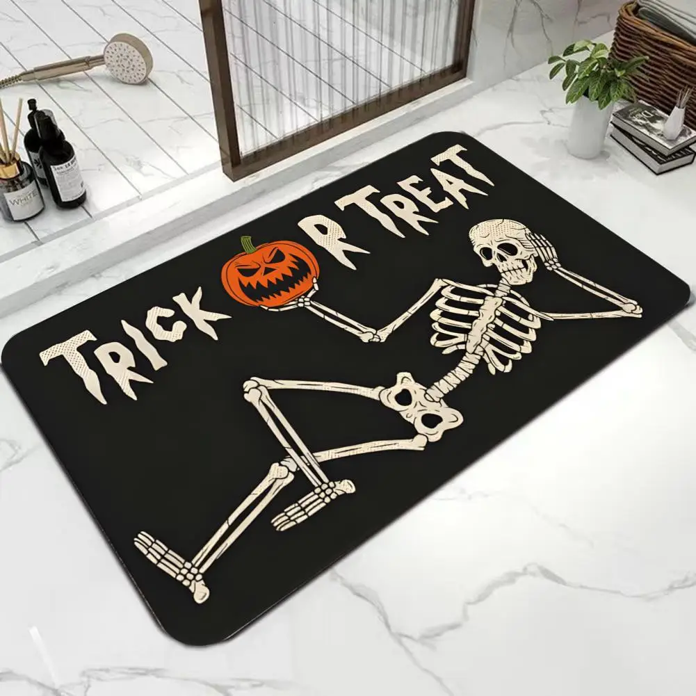 Easy to Clean Floor Mat Skeleton Print Halloween Rug Super Absorbent Bathroom Floor Mat with Anti-slip Backing for Halloween