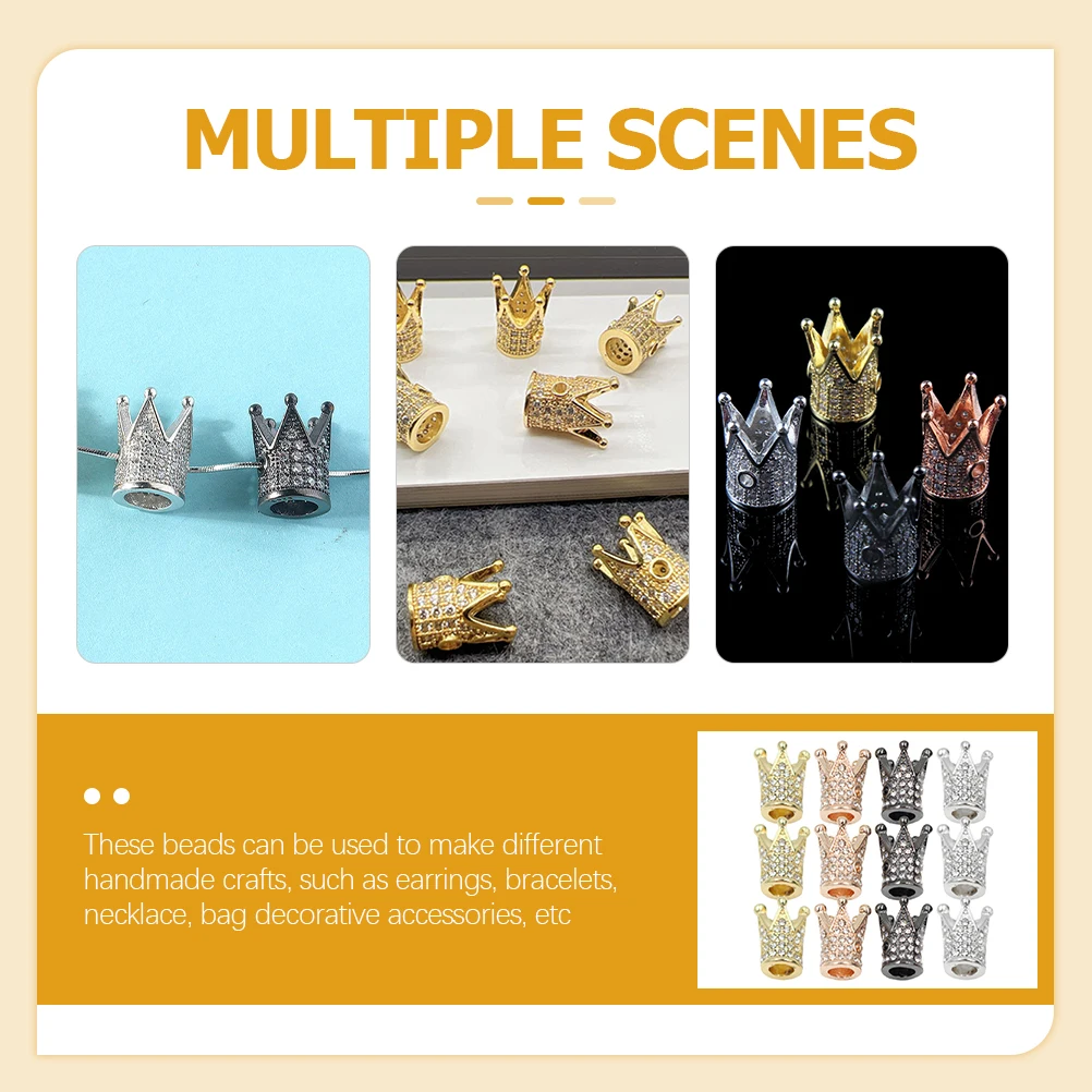 12 Pcs Crown Beads Spacer Pendant Rhinestones Crystal Making Charm Jewelry Crowns Accessories Bracelets Earrings Necklace