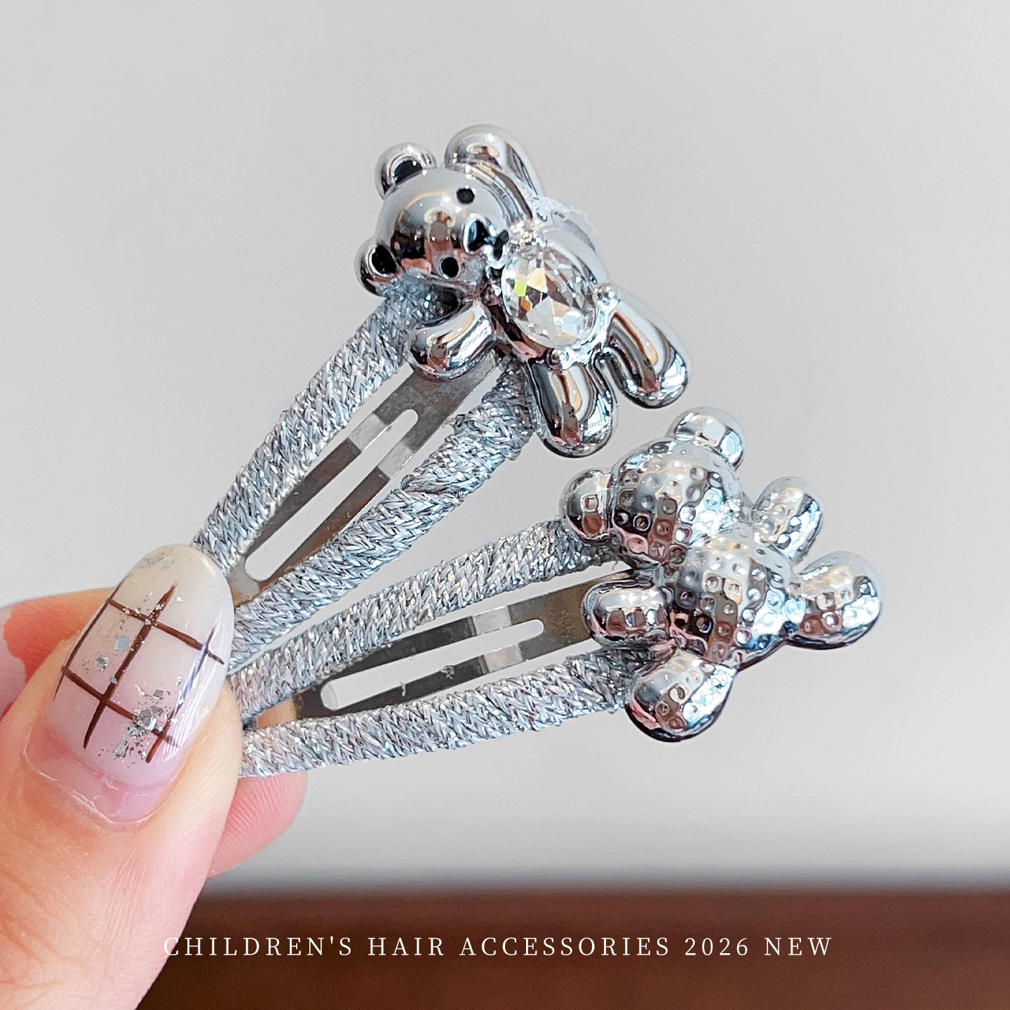2 Stück/Set, niedliche Haarspangen mit Bären-, Herz- und Sternmotiven, silberfarbene Metall-BB-Haarspangen, Mädchen-Haarspangen, Kinder-Haarschmuck. – Detail 6