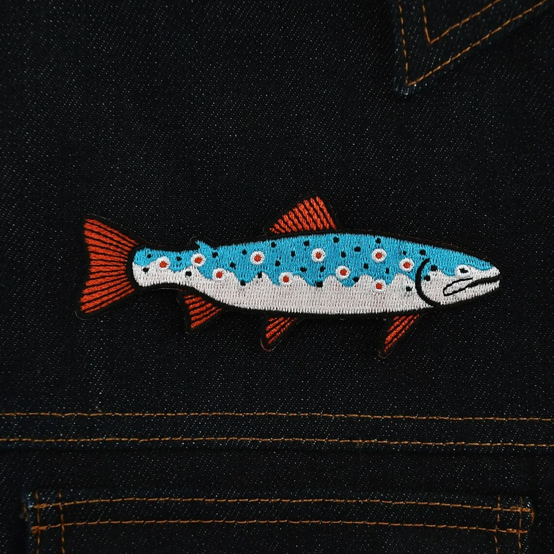 Blue Trout Embroidery Patches on Clothes Jackets Wildlife Brown Trout Flyfishing River Trout Nature Animal Embroidered Patch DIY