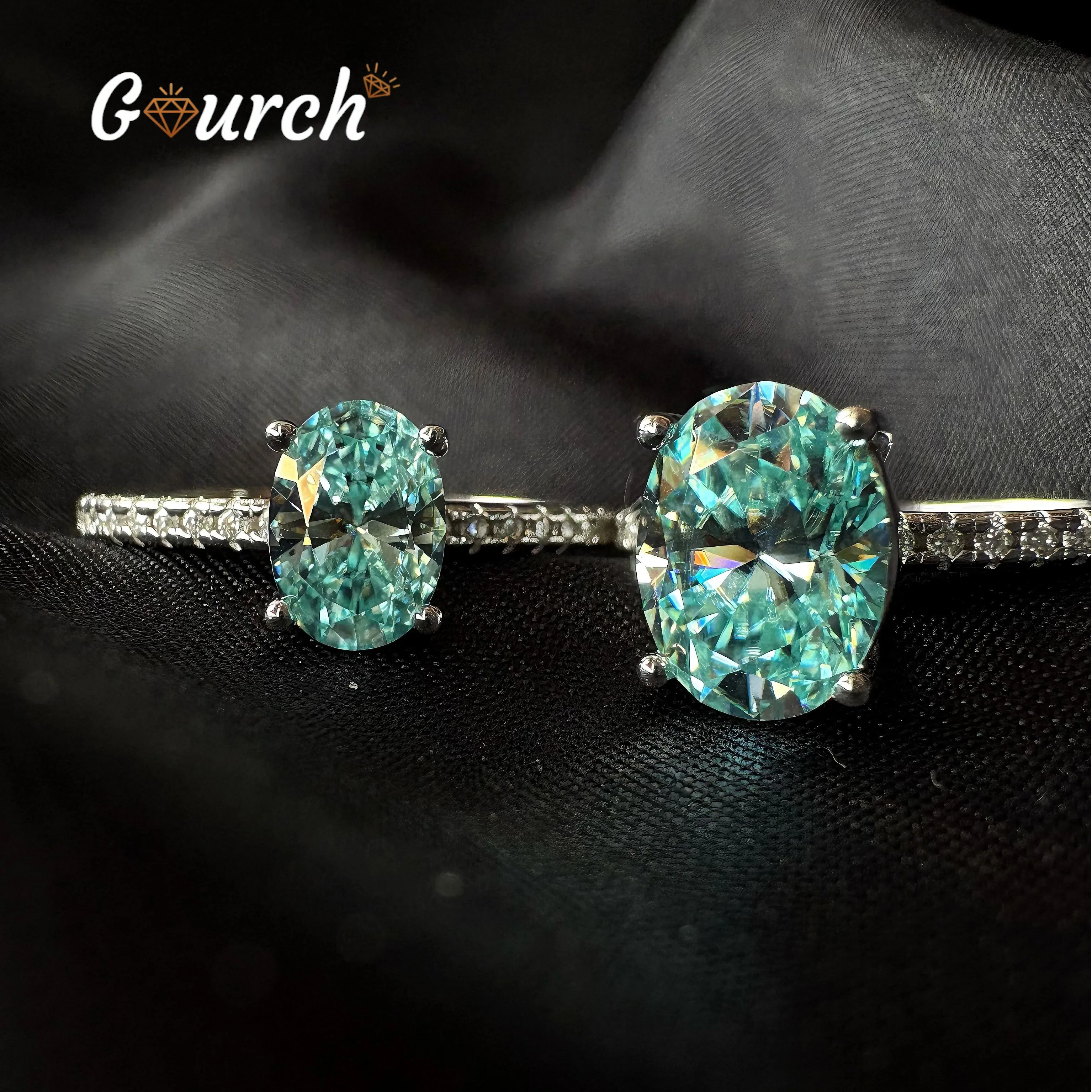 Gourch Elegant 1/2CT Medium Blue Oval Moissanite Ring D Color VVS1 S925 Sterling Silver Anniversary Party Jewelry Gift for Women