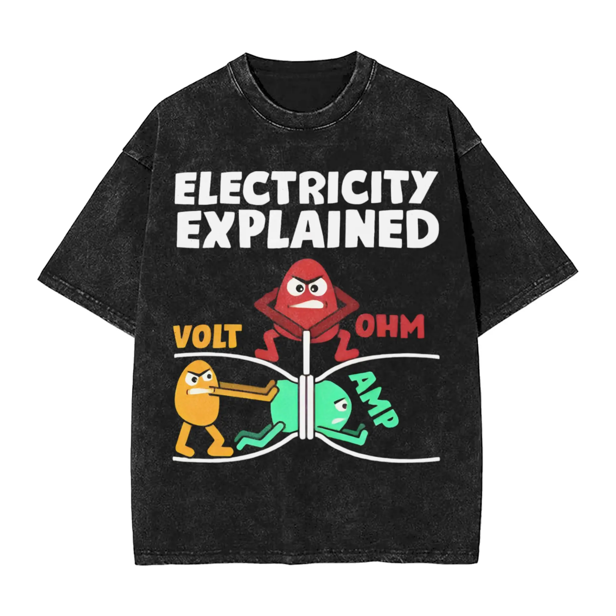 Priting Ohms Law   Electrical Engineer  Vintage Washed T-Shirt Men's Cotton Short Sleeve  Round Neck Summer Tops