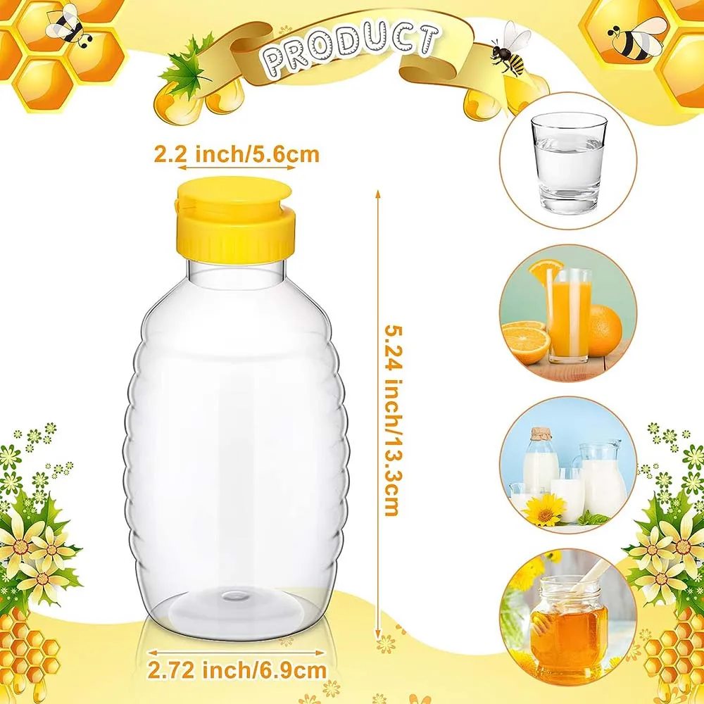 24 Pcs Clear Plastic Honey Bottles Plastic Skep Style Jar Honey Squeeze Bottle Refillable Honey Dispenser with Flip Top Lids